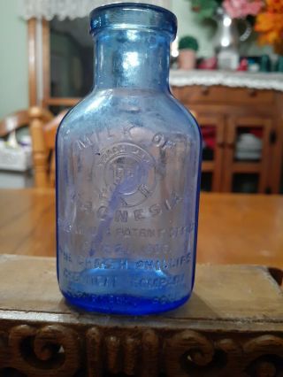 Milk Of Magnesia Cobalt Blue Bottle.  Stamped August 21,  1906.  Has M 3 On Bottom