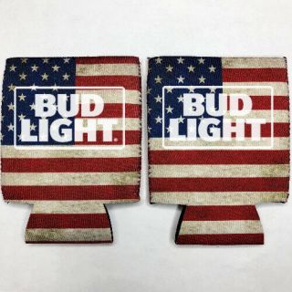 2 Bud Light Beer Can Cooler Coozie Koozie Usa Flag Gift Qty 2