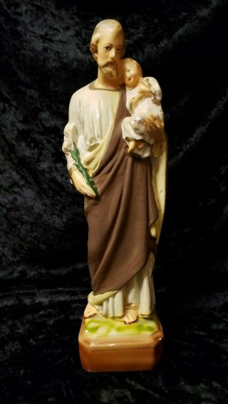 Antique Catholic Saint Joseph Infant Jesus Chalkware Religious Statue