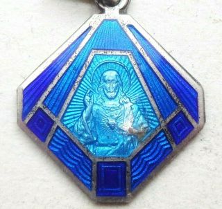 Our Lady Of Carmel & Sacred Heart Jesus - Antique Silver & Enamel Medal Pendant