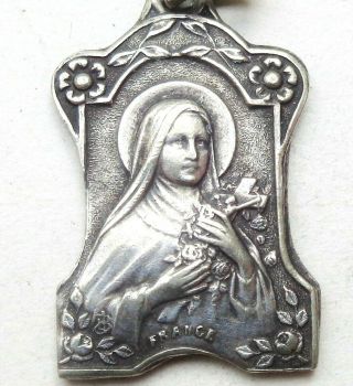 Roses Decors Antique Medal Pendant To Saint Therese Of Infant Jesus
