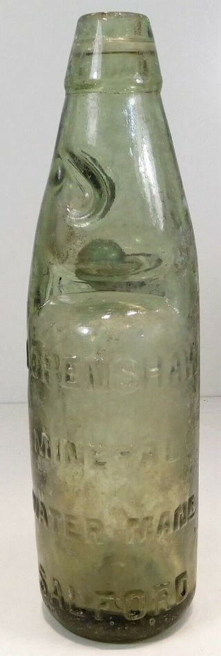 Antique Agua Codd Soda Bottle W/ Marble - J.  Openshaw Mineral Water Salford