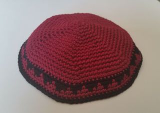 Dark Red & Black Crochet Kippah Yarmulke Handmade Jewish Prayers & Bar Mitzvah