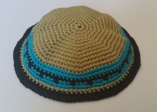 Haki & Colorful Crochet Kippah Yarmulke Handmade Jewish Prayers & Bar Mitzvah