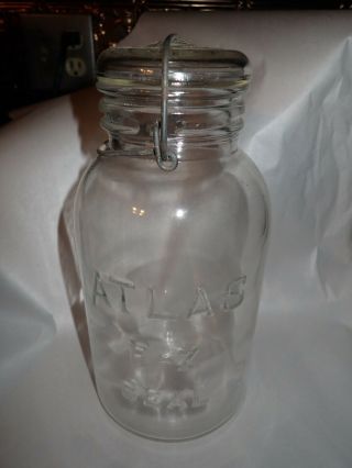 Vintage Atlas Clear Half Gallon Canning Mason Jar W/ Wire Bail Glass Lid