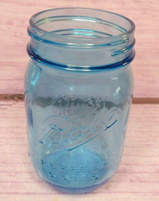 Pint Size Ball Perfect Mason Blue Glass Canning Jar 1913 - 1915 Number 17 Vintage