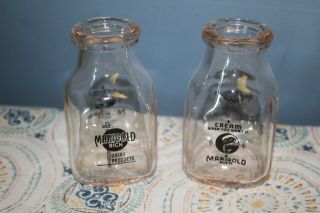 2 Vintage Marigold Half Pint Glass Milk Bottle From Minnesota