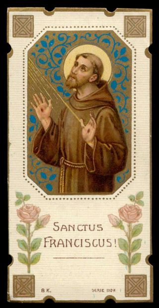 St.  Francis Of Assisi Stigmata Old W/ Gold Holy Card