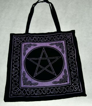 Pentagram Purple Black Star Wicca Goddess Bag Tote Handbag Satchel Know Celtic