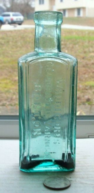Victorian Aqua Bottle Embossed,  Waddicor 