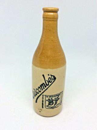 Stoneware Ginger Beer W Biscombes Plymouth Crown Top Unusual 1890 - 1900