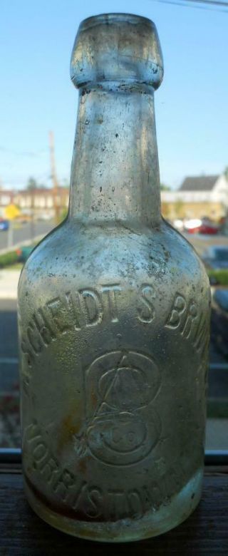 Clear Squat Adam Scheidt Brewing Company Norristown Pa Blob Top Porter Bottle