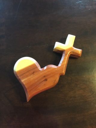 Wooden Carved Heart With Cross Decoration