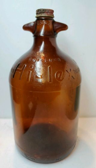 Vintage 1930 - 1950 One Half Gallon Brown Amber Glass Bottle Hi - Lex Bleach (b 60)