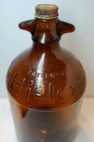 Vintage 1930 - 1950 One Half Gallon Brown Amber Glass Bottle Hi - lex Bleach (B 60) 2