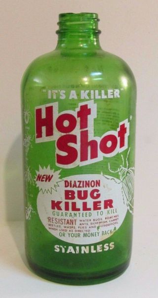 Vintage Bug Killer / Hot Shot Green Glass Bottle