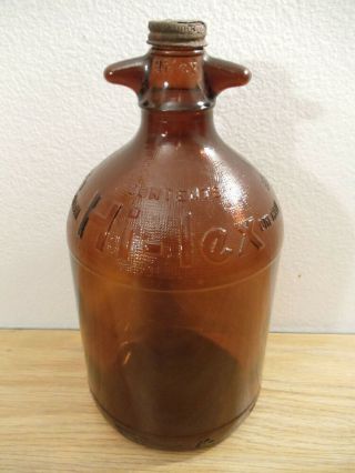 Vintage Embossed Hi - Lex 1/2 Gallon Orange Amber Brown Glass Bleach Bottle W/ Cap