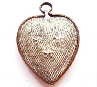 RARE ANTIQUE OLD SILVER & BRONZE CASTED HEART SHAPED RELIGIOUS MEDAL PENDANT 2