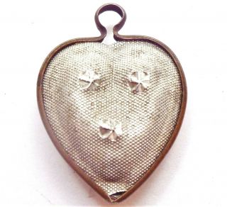 RARE ANTIQUE OLD SILVER & BRONZE CASTED HEART SHAPED RELIGIOUS MEDAL PENDANT 3