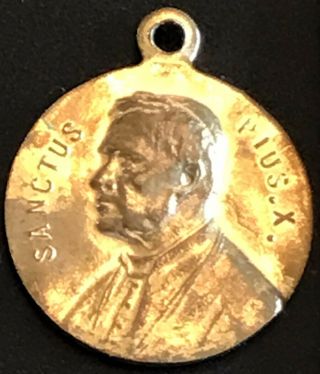 Vintage Catholic Sanctus Pope Pius X Gold Tone Medal,  France