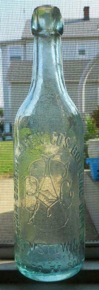 Sparkling Aqua Adam Scheidt Brewing Bottling Norristown Pa Blob Top Beer Bottle