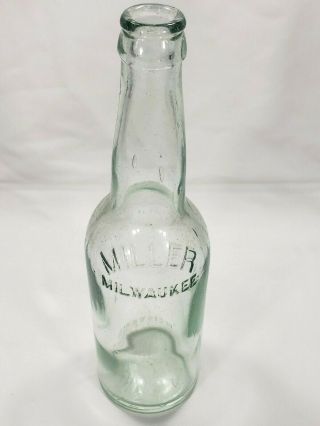 Vintage Miller Beer Bottle Milwaukee Wf&s Green Tint Glass 9.  5 " Tall Embossed