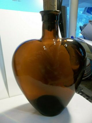 Vintage Paul Masson Brown (amber) Glass Heart Shape Bottle With Cork.  Empty