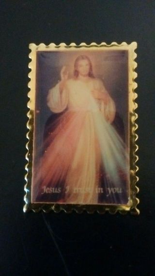 Vintage Gold Square " Jesus I Trust In You " Stick Pin/brooch