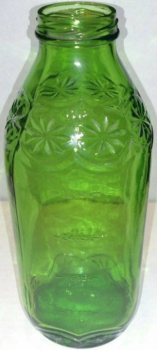 9 " Vintage 40 Oz Water Juice Green Glass Refrigerator Bottle Anchor Hocking