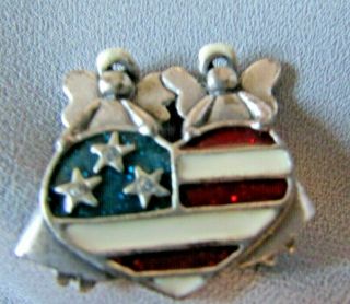 American Red White And Blue Usa Flag Designed Heart With Angels Ajmc Brooch Pin