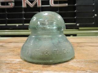 Vintage A.  T.  & T.  Co.  Two Piece Transposition Top Half Glass Insulator,  (h)