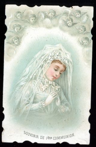 Antique Holy Card Of Communion Girl Dated 1889
