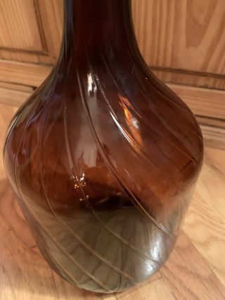 Vintage Amber Brown Glass Jug Swirl 12 inch height 22 inch around Vase Decor 2
