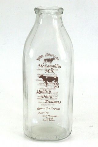 Vintage Mclaughlin Dairy Milk Bottle Lisbon Ny.  Forth Edition.  Quart Size.