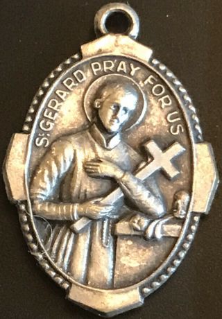 Vintage Catholic St Gerard & Our Lady Of Perpetual Help Silver Tone Medal