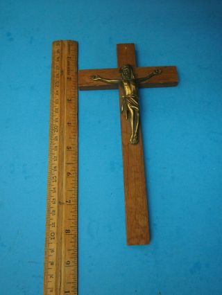 Iconic Crucifix Christ On The Cross Wood And Brass 8 1/2 X 4 1/2