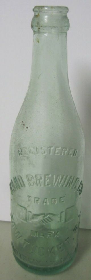 Vintage Light Blue Glass Bottle Hand Brewing Co.  Pawtucket Rhode Island