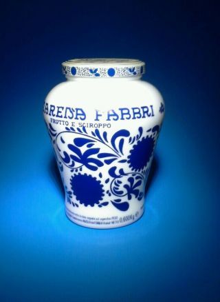 Blue White Amarena Fabbri Empty Glass Jar With Lid 5 1/4 " Tall