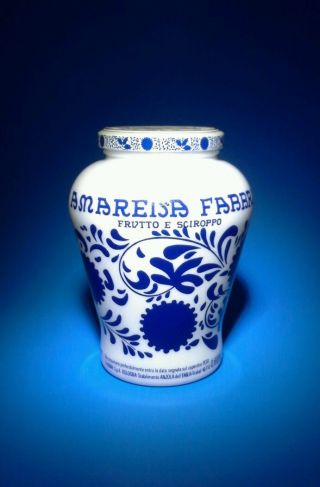Blue White AMARENA FABBRI Empty Glass JAR with Lid 5 1/4 