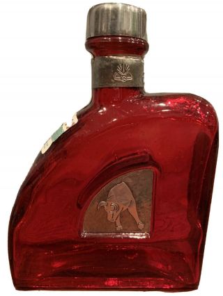 Aha Toro Tequila Empty Ruby Red Bottle 375 Ml - Artesanal From Mx