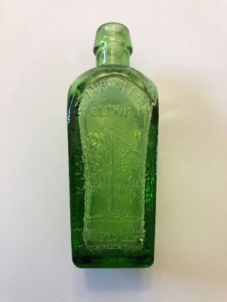 Vintage Green Glass 2 1/2” Bottle Straubmullers Elixer Tree Of Life Wheaton