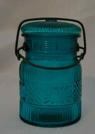 Vintage Avon Canning Decorative Jar Blue Glass Wire Handle Retro Vtg