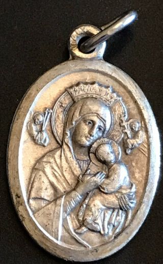 Vintage Catholic Virgin Mary,  Our Lady Of Perpetual Help Silver Tone Medal Italy