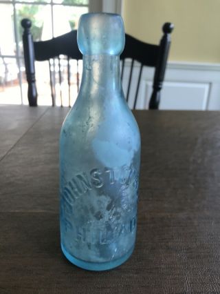 Antique Johnston & Co Phila Philadelphia Pa Aqua Blob Top Soda Beer Bottle