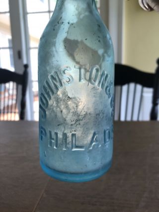 Antique Johnston & Co Phila Philadelphia Pa Aqua Blob Top Soda Beer Bottle 3