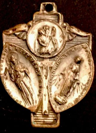 Vintage Catholic Holy Family Jesus Mary Joseph Silver Tone Charm Pendant