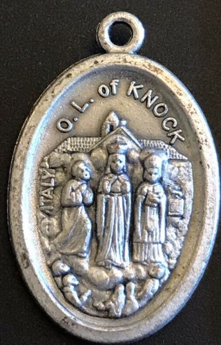 Vintage Catholic St Patrick & Our Lady Of Knock Silver Tone Religious Medal