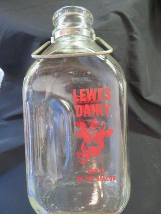 Vintage Lewes Dairy Delaware Half Gallon Milk Bottle W/metal Handle