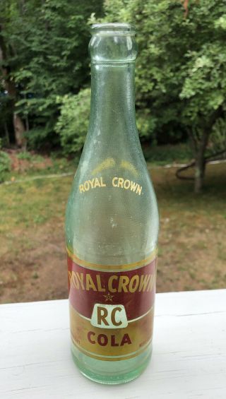 Old Vintage 1954 Royal Crown Rc Cola Beverages Soda Pop Bottle Green Glass 10 Oz