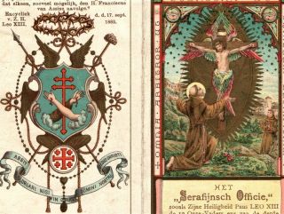 1882 Antique Holy Card To Saint Francis Of Assisi & The Seraphin Mass